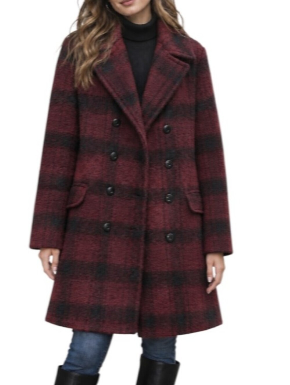 Coach Authentic Long Plaid Wool Double Breasted Peacoat-NWOT